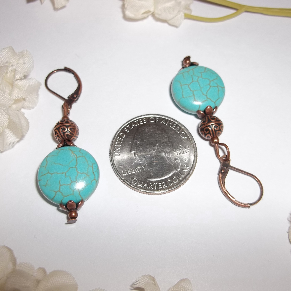 Turquoise Blue & Copper Earring Handmade NWT 4729 - Picture 3 of 8